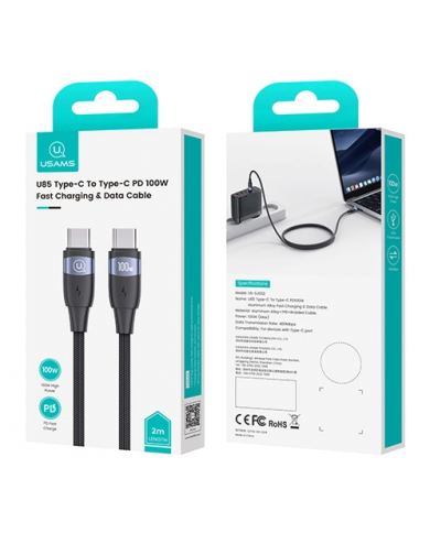 USAMS καλώδιο USB-C σε USB-C US-SJ633, 100W PD, 2m, μαύρο USAMS καλώδιο USB-C σε USB-C US-SJ633, 100W PD, 2m, μαύρο