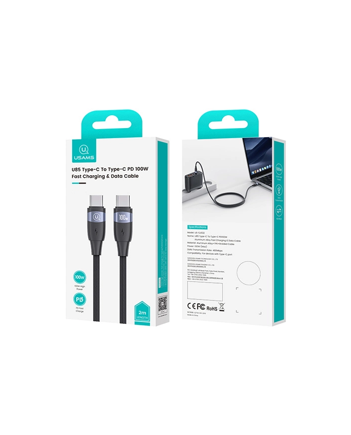 USAMS καλώδιο USB-C σε USB-C US-SJ633, 100W PD, 2m, μαύρο USAMS καλώδιο USB-C σε USB-C US-SJ633, 100W PD, 2m, μαύρο