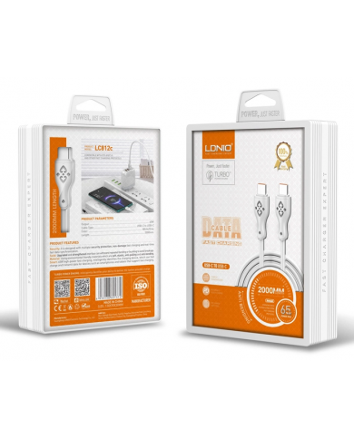 LDNIO καλώδιο USB-C σε USB-C , 65W PD, 2m, λευκό LDNIO καλώδιο USB-C σε USB-C , 65W PD, 2m, λευκό