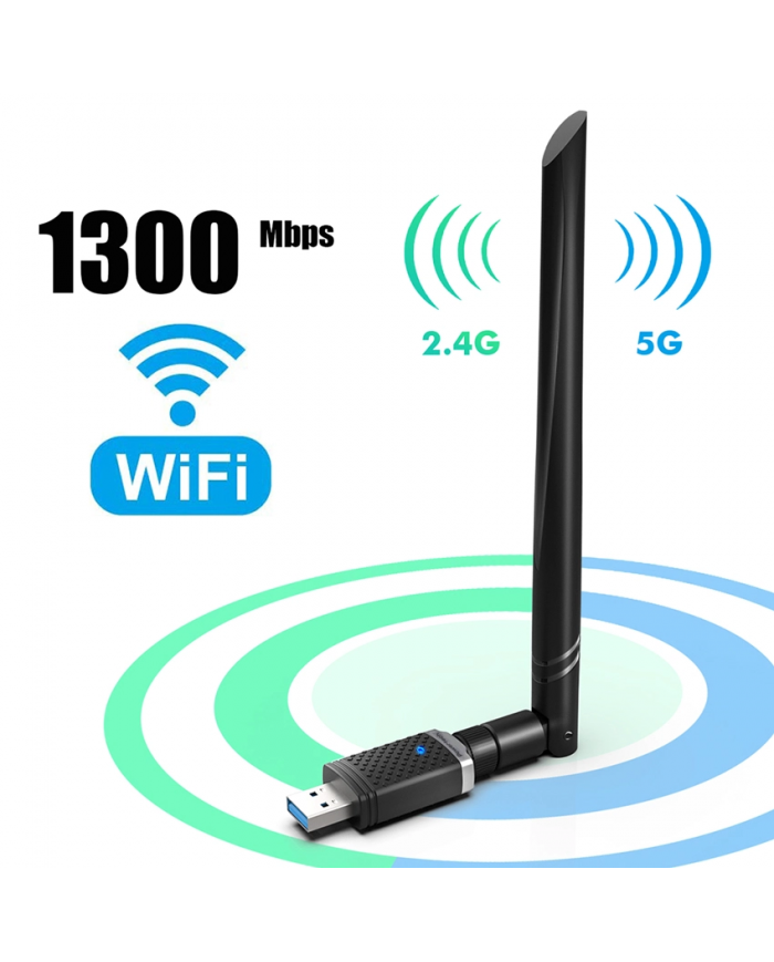 POWERTECH ασύρματος USB αντάπτορας δικτύου , 1300Mbps, 2.4/5GHz