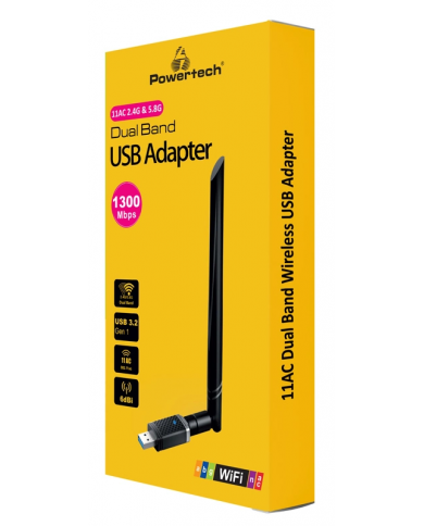 POWERTECH ασύρματος USB αντάπτορας δικτύου , 1300Mbps, 2.4/5GHz