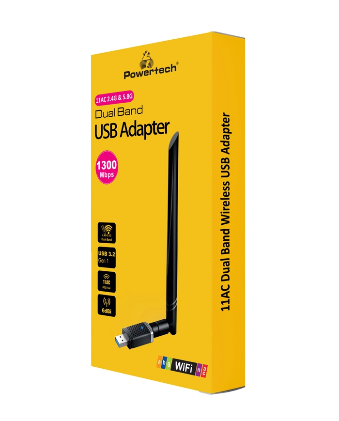 POWERTECH ασύρματος USB αντάπτορας δικτύου , 1300Mbps, 2.4/5GHz