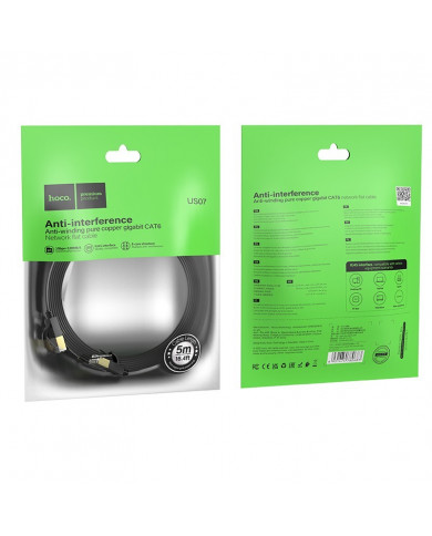 Καλώδιο Δικτύου Hoco US07 General Pure Copper Cat 6 UTP Πλακέ Καλώδιο 1Gbps 5m Μαύρο Καλώδιο Δικτύου Hoco US07 General Pure Copper Cat 6 UTP Πλακέ Καλώδιο 1Gbps 5m Μαύρο