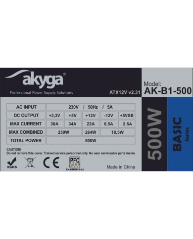 Τροφοδοτικό ATX Akyga AK-B1-500 500W P4 PCI-E 6+2 pin 3x SATA 2x Molex PPFC FAN 12cm