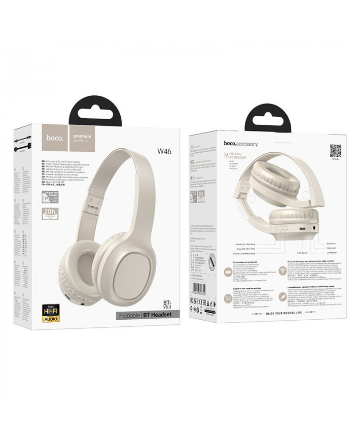 Wireless Ακουστικά Stereo Hoco W46 Charm V5.3 200mAh AUX Λευκά