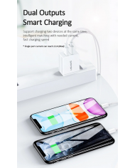 USAMS φορτιστής τοίχου T24 US-CC090, 2x USB, 2.1A, λευκός