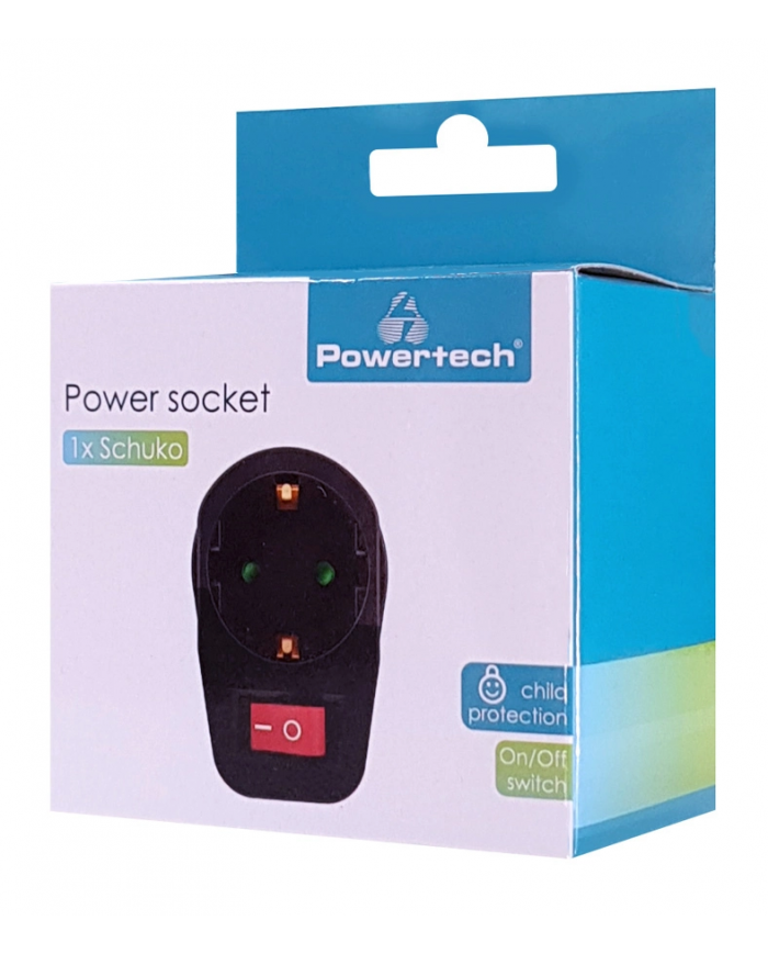 POWERTECH αντάπτορας ρεύματος PT-810, 1x schuko, 16A, μαύρος