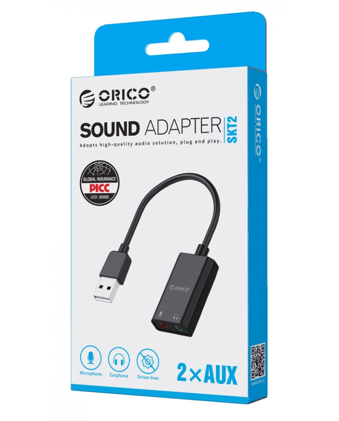 ORICO USB κάρτα ήχου SKT2, USB2.0, 2x 3.5mm, μαύρο ORICO USB κάρτα ήχου SKT2, USB2.0, 2x 3.5mm, μαύρο