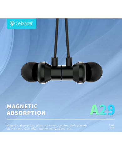 CELEBRAT earphones A29 με μαγνήτη, Bluetooth 5.3, Φ10mm, μαύρα CELEBRAT earphones A29 με μαγνήτη, Bluetooth 5.3, Φ10mm, μαύρα