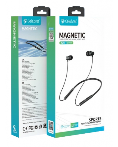 CELEBRAT earphones A29 με μαγνήτη, Bluetooth 5.3, Φ10mm, μαύρα CELEBRAT earphones A29 με μαγνήτη, Bluetooth 5.3, Φ10mm, μαύρα