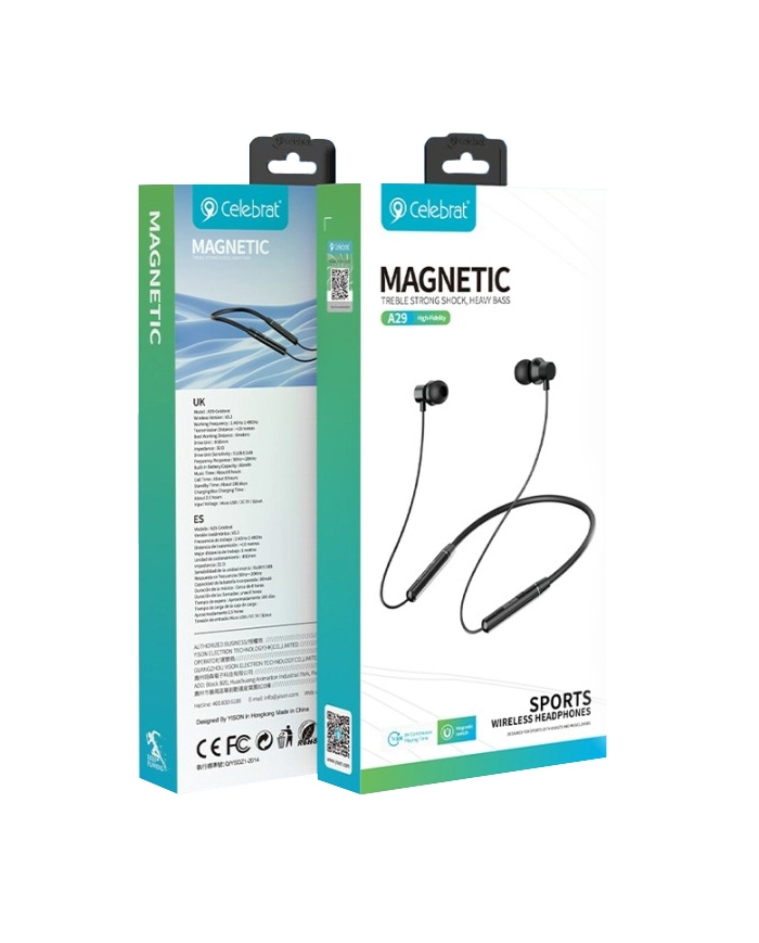 CELEBRAT earphones A29 με μαγνήτη, Bluetooth 5.3, Φ10mm, μαύρα