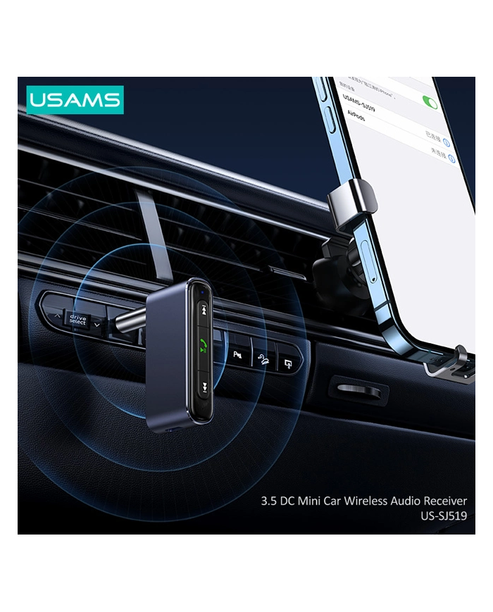 USAMS ασύρματο audio receiver  με μικρόφωνο, Bluetooth 5.0, γκρι