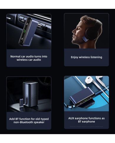 USAMS ασύρματο audio receiver  με μικρόφωνο, Bluetooth 5.0, γκρι