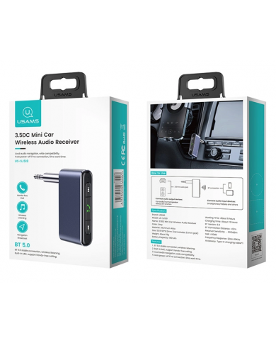 USAMS ασύρματο audio receiver  με μικρόφωνο, Bluetooth 5.0, γκρι