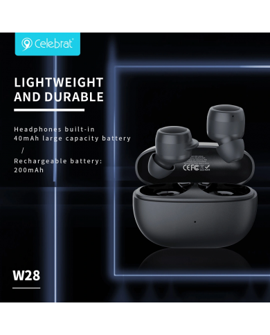 CELEBRAT earphones με θήκη φόρτισης TWS-W28, True Wireless, Φ6mm, μαύρα CELEBRAT earphones με θήκη φόρτισης TWS-W28, True Wireless, Φ6mm, μαύρα