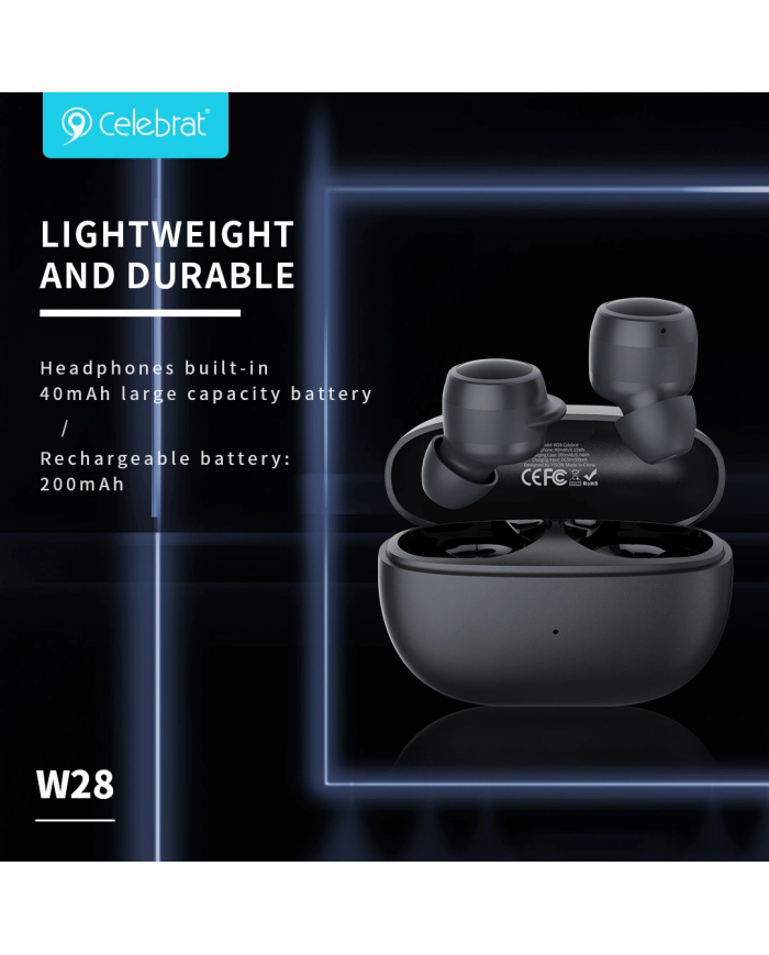 CELEBRAT earphones με θήκη φόρτισης , True Wireless, Φ6mm, μαύρα