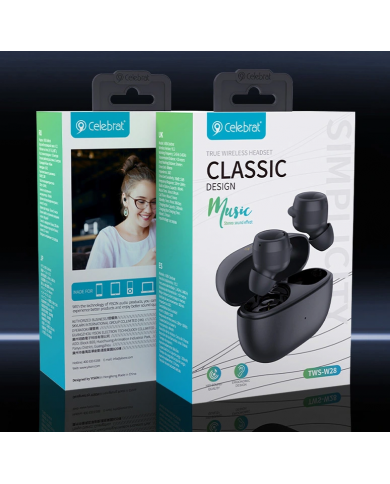 CELEBRAT earphones με θήκη φόρτισης TWS-W28, True Wireless, Φ6mm, μαύρα CELEBRAT earphones με θήκη φόρτισης TWS-W28, True Wireless, Φ6mm, μαύρα