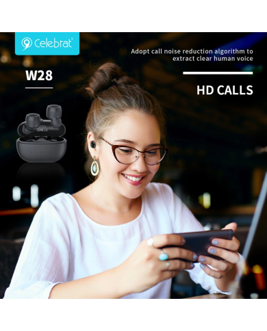 CELEBRAT earphones με θήκη φόρτισης TWS-W28, True Wireless, Φ6mm, μαύρα CELEBRAT earphones με θήκη φόρτισης TWS-W28, True Wireless, Φ6mm, μαύρα