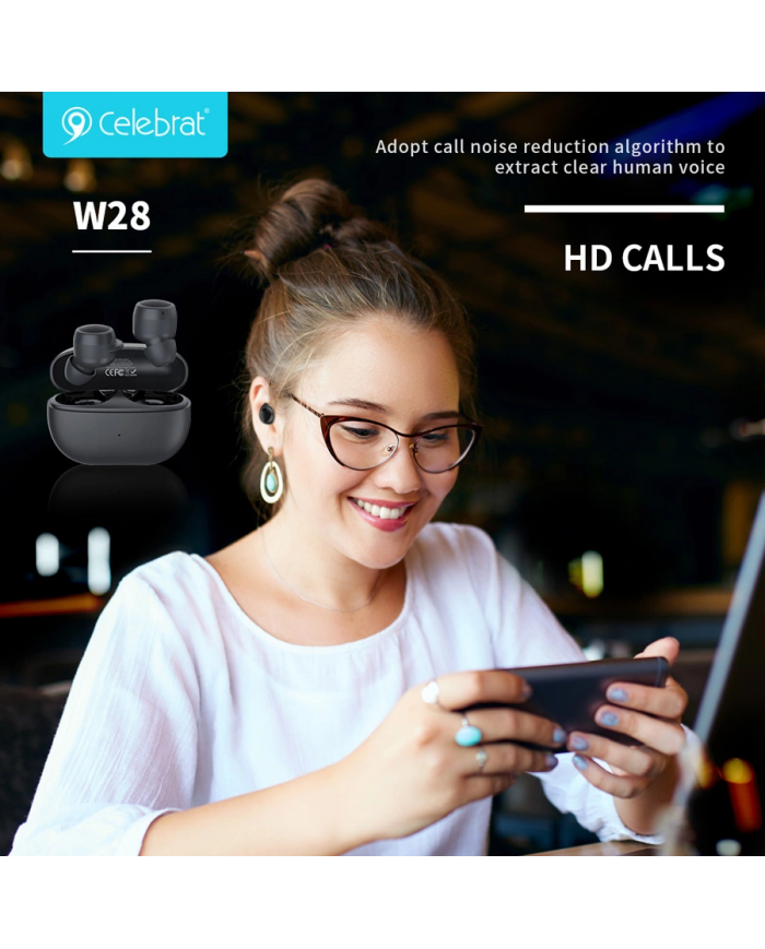CELEBRAT earphones με θήκη φόρτισης , True Wireless, Φ6mm, μαύρα