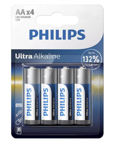 PHILIPS Ultra αλκαλικές μπαταρίες LR6E4B/10, AA LR6 1.5V, 4τμχ PHILIPS Ultra αλκαλικές μπαταρίες LR6E4B/10, AA LR6 1.5V, 4τμχ