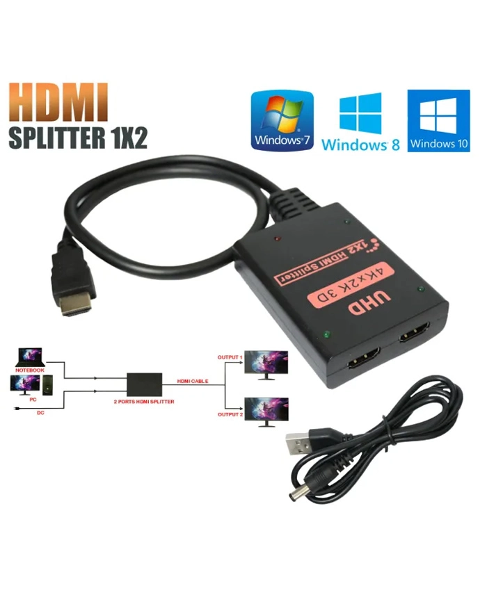 HDMI splitter , 2 σε 1, 4K/60Hz, HDR/HDCP, 50cm, μαύρο
