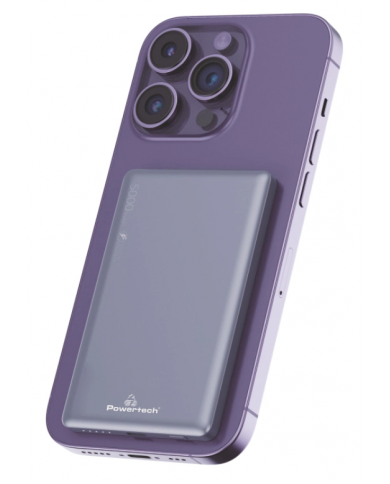 POWERTECH power bank PT-1171, 5000mAh, magnetic wireless, 15W, γκρι POWERTECH power bank PT-1171, 5000mAh, magnetic wireless, 15W, γκρι