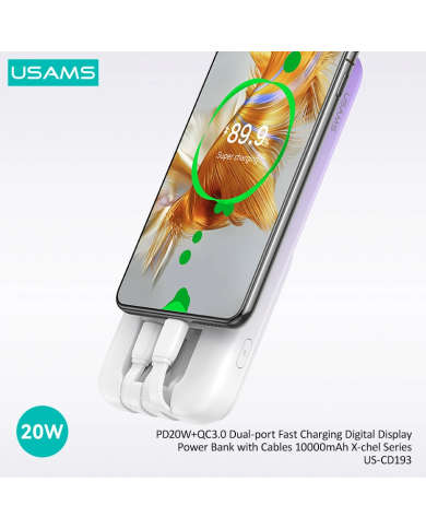 USAMS power bank  με καλώδια, 5x έξοδοι, 10000mAh, 20W, μαύρο USAMS power bank  με καλώδια, 5x έξοδοι, 10000mAh, 20W, μαύρο