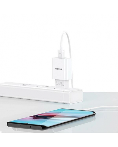 USAMS φορτιστής τοίχου με καλώδιο USB-C, USB 2.1A, λευκός