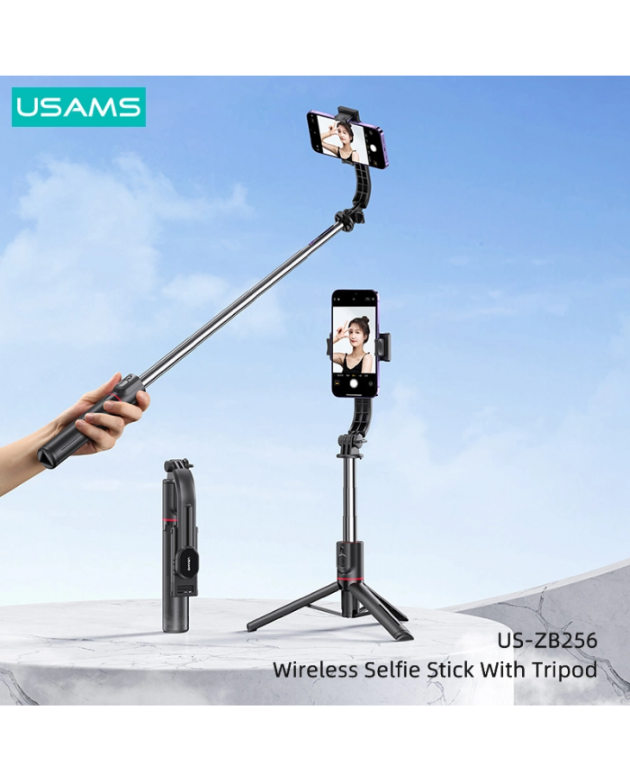 USAMS selfie stick  με τρίποδο, έως 113cm, Bluetooth, μαύρο