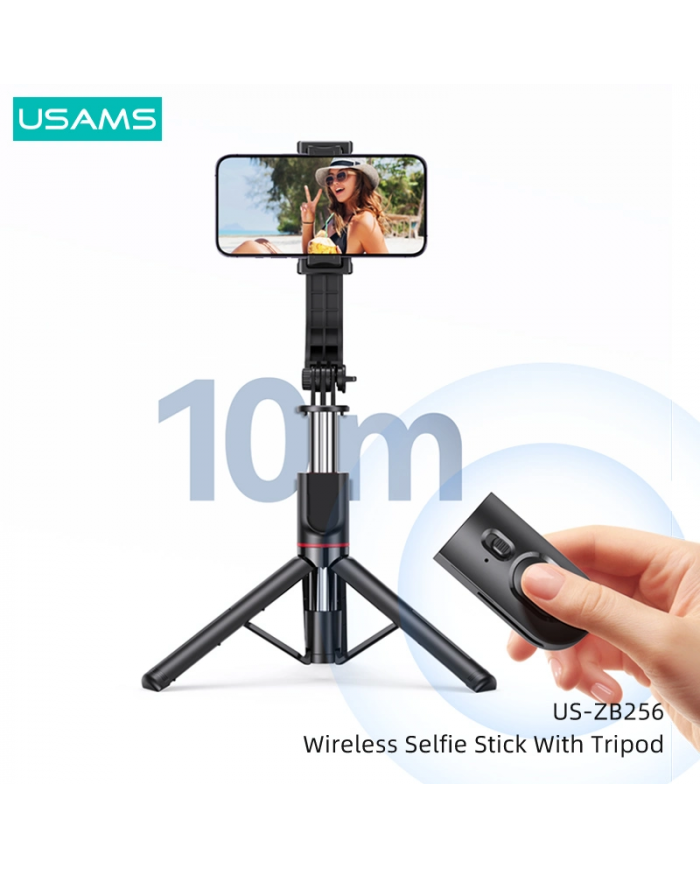 USAMS selfie stick  με τρίποδο, έως 113cm, Bluetooth, μαύρο