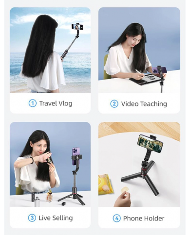 USAMS selfie stick  με τρίποδο, έως 113cm, Bluetooth, μαύρο