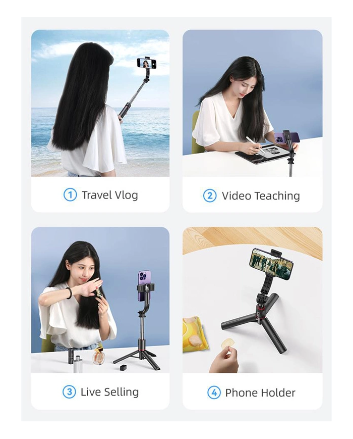 USAMS selfie stick  με τρίποδο, έως 113cm, Bluetooth, μαύρο