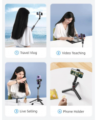 USAMS selfie stick  με τρίποδο, έως 113cm, Bluetooth, μαύρο