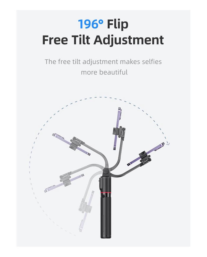 USAMS selfie stick  με τρίποδο, έως 113cm, Bluetooth, μαύρο