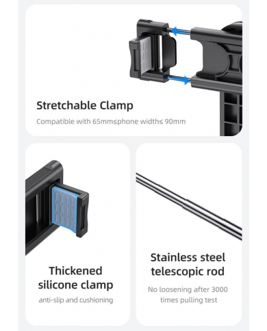 USAMS selfie stick  με τρίποδο, έως 113cm, Bluetooth, μαύρο
