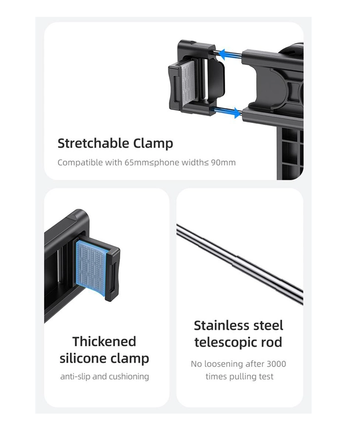 USAMS selfie stick  με τρίποδο, έως 113cm, Bluetooth, μαύρο