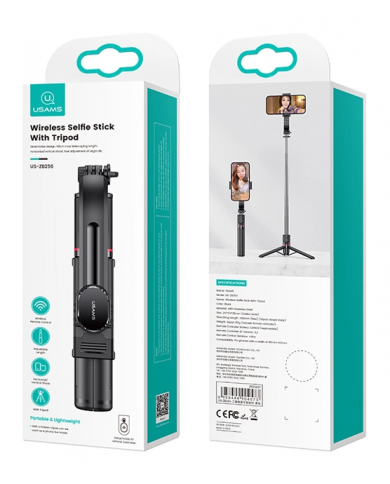 USAMS selfie stick  με τρίποδο, έως 113cm, Bluetooth, μαύρο