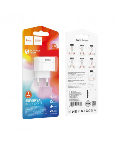 Αντάπτορας Hoco DC60 Universal (UK, 3C 3Plug, 3C 2Plug, US Plug) σε European Λευκός