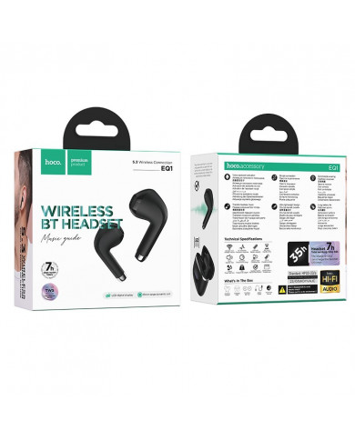 Wireless Headset Hoco EQ1 Music Guide TWS V5.3 με Πλήκτρο Ελέγχου Συμβατό με Siri και LED Ένδειξη Μαύρο