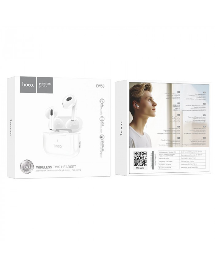 Wireless Hands Free Hoco EW58 TWS V5.3 300mAh Συμβατό με Siri και 4 Ώρες Ομιλίας Λευκά