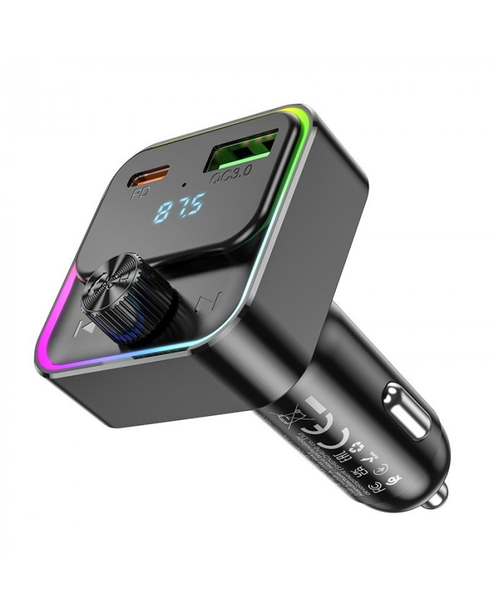 Bluetooth FM Transmitter Hoco E81 Fantasy USB-C 30W+USB 18W PD30W+18W QC3.0 v5.0 LED Ένδειξη Μαύρο