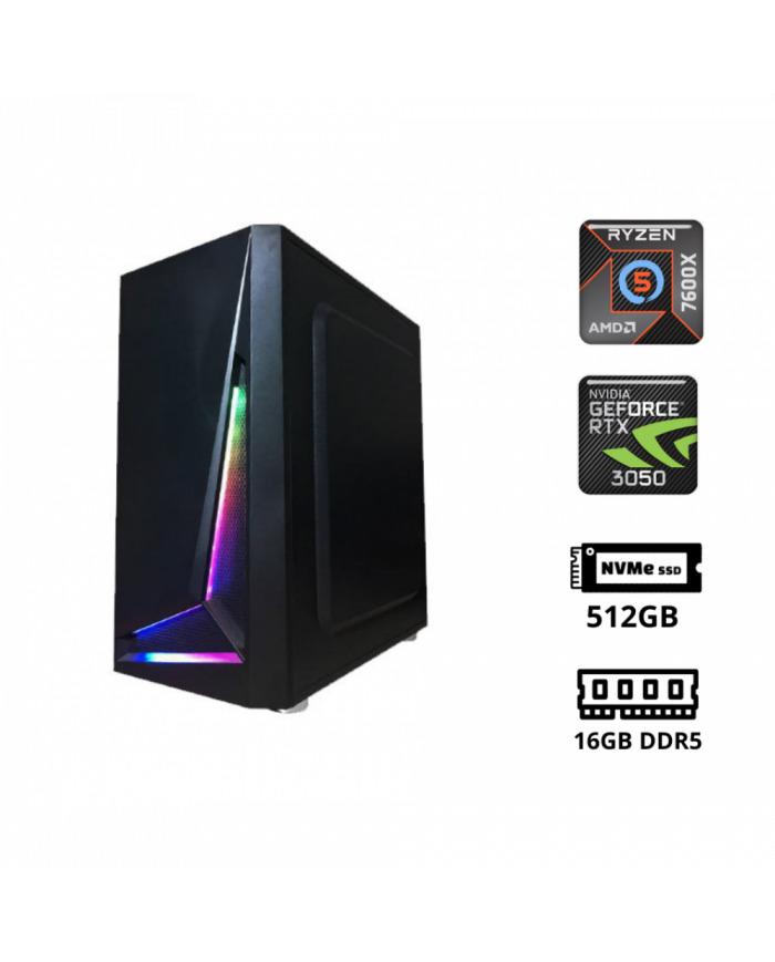 LP SHIVA (RYZEN 5 7600X / RTX 3050 6GB / 16GB DDR5 4800 / 512GB NVME / WIN11/ Gaming PC Build