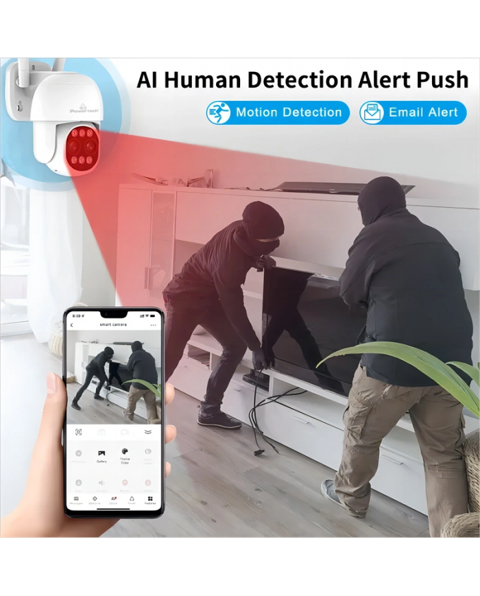 POWERTECH smart κάμερα PT-1163, 4MP, Wi-Fi, PTZ, SD, 8x zoom, IP65