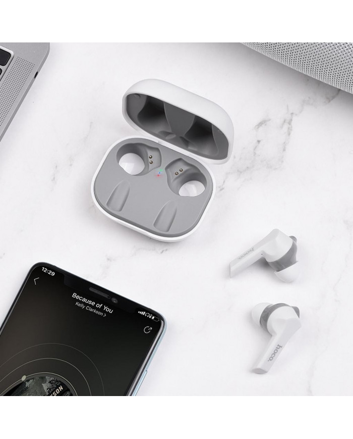 Wireless Hands Free Hoco ES34 Pleasure V5.0 Λευκά με Πλήκτρο Αφής, Εναλλαγή Master/Slave και Συμβατότητα με Siri