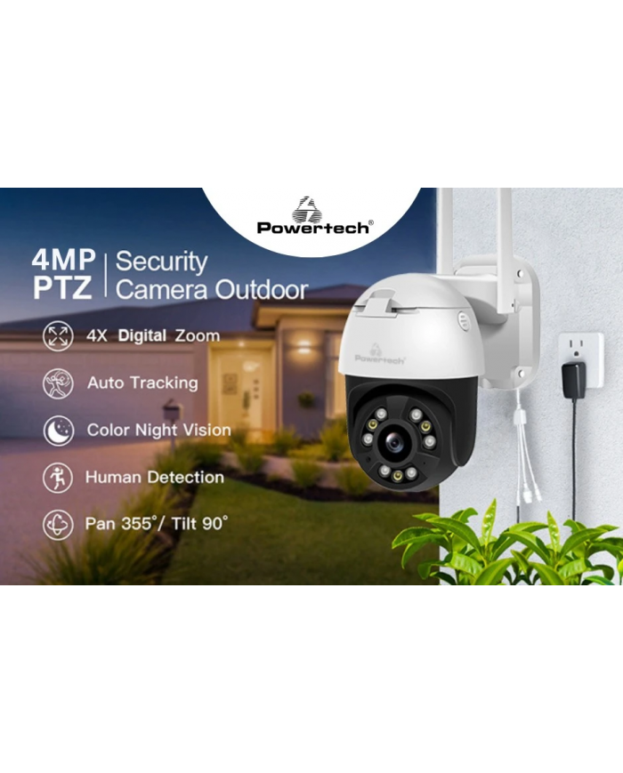 POWERTECH smart κάμερα PT-1086, 4MP, 4x digital zoom, Wi-Fi, PTZ, IP65