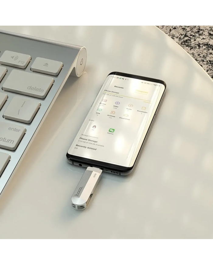 Flash Drive Hoco UD10 2 in 1 32GB USB-A 3.0 και USB-C Συμβατό με Windows Mac Linux και Android Ασημί