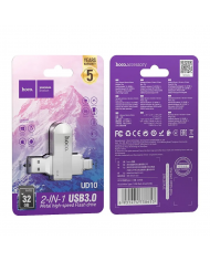 Flash Drive Hoco UD10 2 in 1 32GB USB-A 3.0 και USB-C Συμβατό με Windows Mac Linux και Android Ασημί