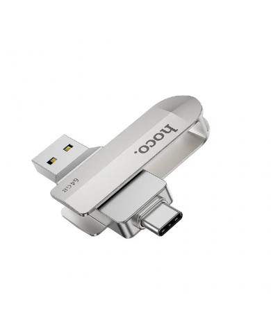 Flash Drive Hoco UD10 2 in 1 64GB USB-A 3.0 και USB-C Συμβατό με Windows Mac Linux και Android Ασημί