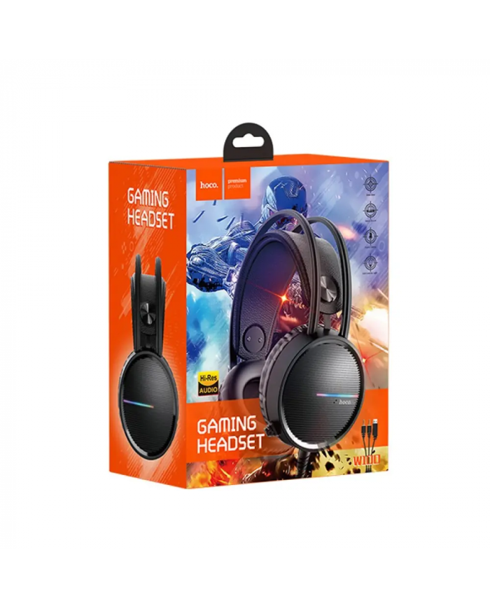 Ακουστικά Stereo Gaming Hoco W100 Touring 3.5mm με Μικρόφωνο, Ρύθμιση Έντασης Ήχου και LED Φωτισμό Μαύρα