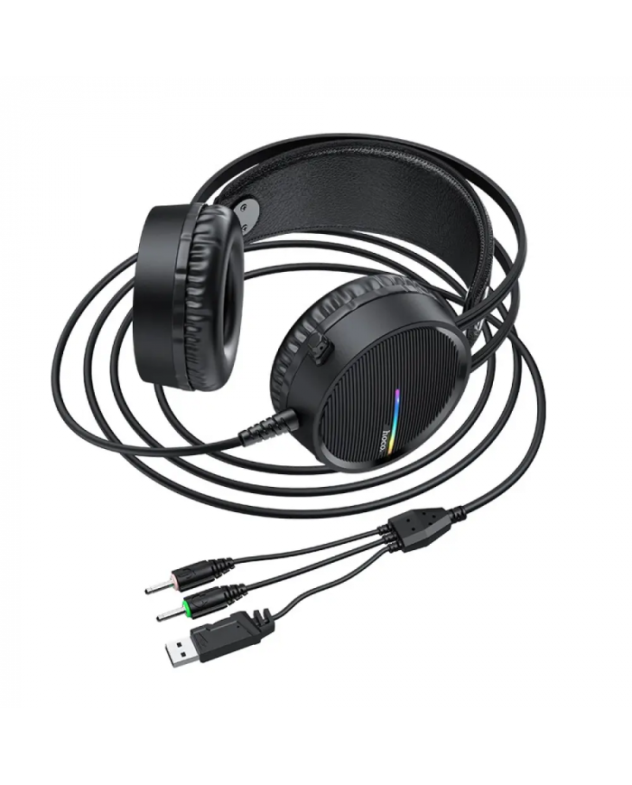 Ακουστικά Stereo Gaming Hoco W100 Touring 3.5mm με Μικρόφωνο, Ρύθμιση Έντασης Ήχου και LED Φωτισμό Μαύρα